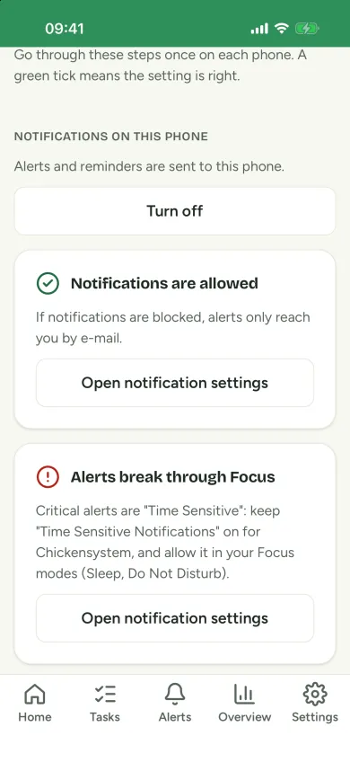 Guided check that alerts reach the phone