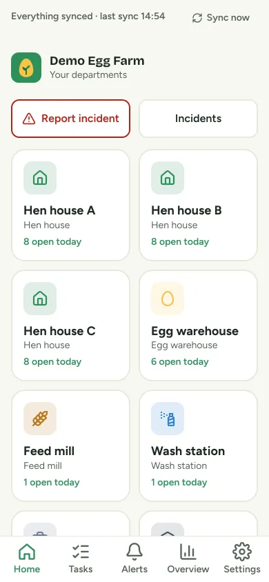 Phone app: department tiles with open tasks
